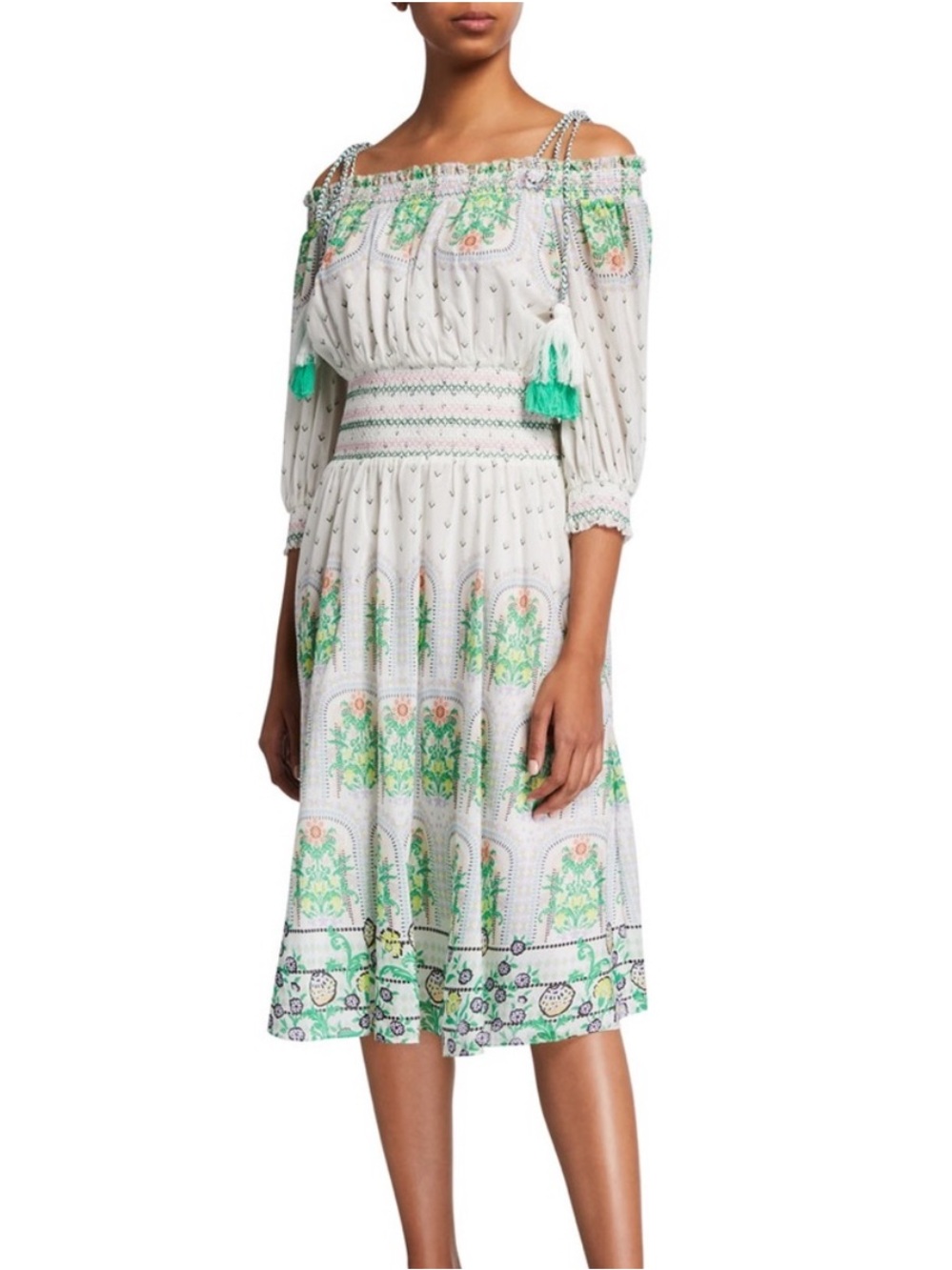 Alice + Olivia Cade Off-Shoulder Smocked Dress